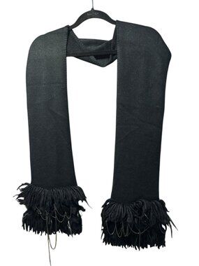 Alice + Olivia Black Feather & Chain Scarf